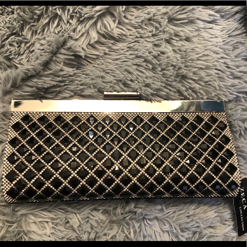 Beautiful black silver sequences hand purse clutch